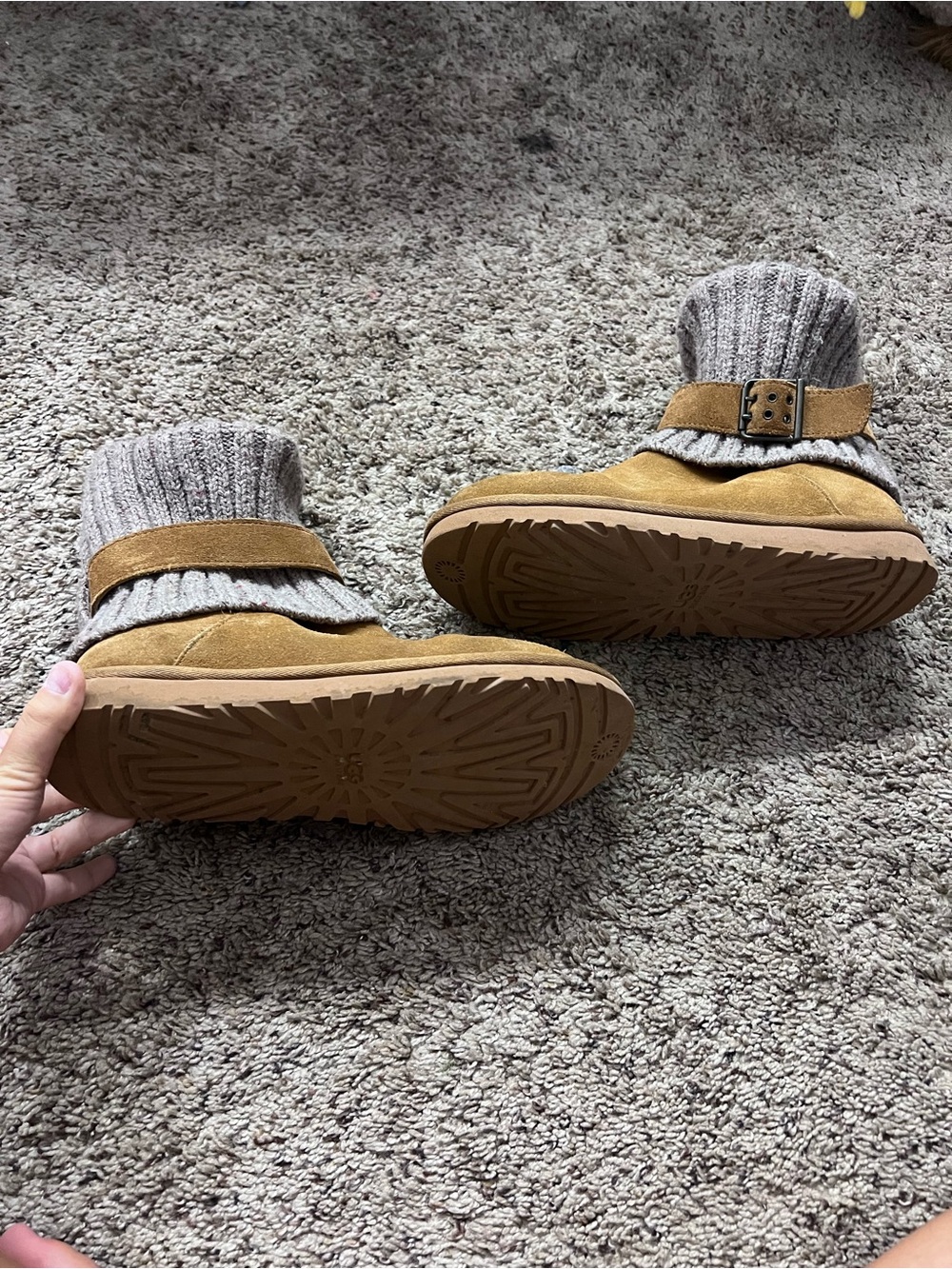 Tan Suede & Knit Buckle Ankle Boots